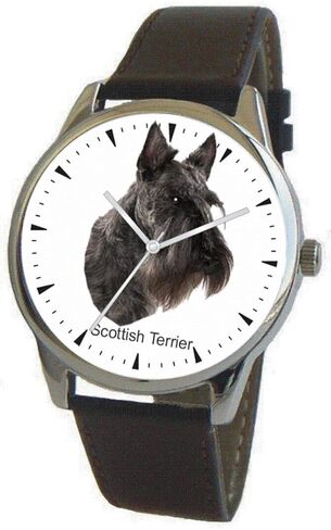 Scottish Terrier Dog Breed is The Headshot Image On The Polished Chrome Watch with Leather Strap and Donation to ASPCA in Kuwait