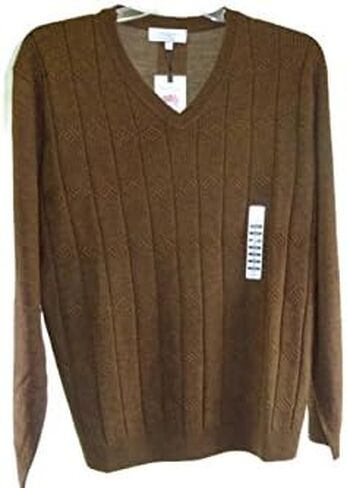 Turnbury Mens V-Neck Merino Blend Cable Pullover Sweater Brick in Saudi Arabia