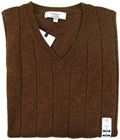 Turnbury Mens V-Neck Merino Blend Cable Pullover Sweater Brick in Saudi Arabia