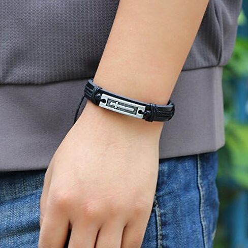 WWJD Tag Religious Leather Bracelet, Handmade Leather Braided What Would Jesus Do Golds Guide Strand Bracelet for Women Men Boys Religious Gift, Go to Church Pray Baptism Fashionable Christmas Jewelry in Kuwait