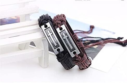 WWJD Tag Religious Leather Bracelet, Handmade Leather Braided What Would Jesus Do Golds Guide Strand Bracelet for Women Men Boys Religious Gift, Go to Church Pray Baptism Fashionable Christmas Jewelry in Kuwait