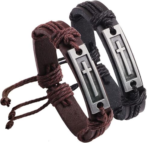 WWJD Tag Religious Leather Bracelet, Handmade Leather Braided What Would Jesus Do Golds Guide Strand Bracelet for Women Men Boys Religious Gift, Go to Church Pray Baptism Fashionable Christmas Jewelry in Kuwait