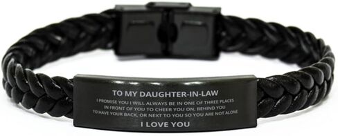 to My Daughter-in-Law Braided Leather Bracelet, I Promise You I Will Always Be in One of Three Places, Best Birthday Gifts, for Men Women in Saudi Arabia