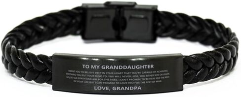 to My Granddaughter Braided Leather Bracelet, I Want You to Believe Deep in Your Heart, Best Birthday Gifts, from Grandpa in Saudi Arabia