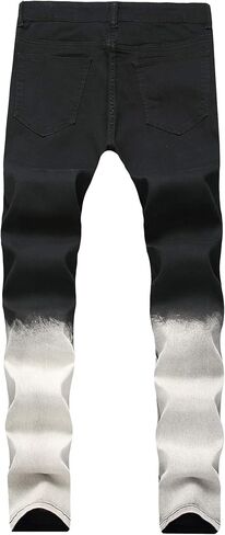 Rayiisuy Men's Black Skinny Jeans with Hole Ripped Distressed Elastic Fashion Rose Embroidery Demin Pants Size 28-38 in Saudi Arabia