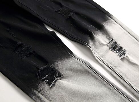 Rayiisuy Men's Black Skinny Jeans with Hole Ripped Distressed Elastic Fashion Rose Embroidery Demin Pants Size 28-38 in Saudi Arabia