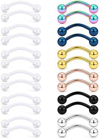 SCERRING 14G أكريليك شفاف Bioflex والفولاذ المقاوم للصدأ منحني الحديد كماشة ثعبان عيون حلقة سحب ثقب التجنيب 16-24 قطعة in Kuwait