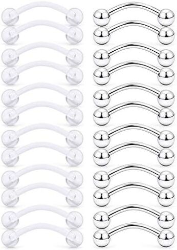 SCERRING 14G أكريليك شفاف Bioflex والفولاذ المقاوم للصدأ منحني الحديد كماشة ثعبان عيون حلقة سحب ثقب التجنيب 16-24 قطعة in Kuwait