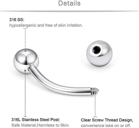 SCERRING 14G أكريليك شفاف Bioflex والفولاذ المقاوم للصدأ منحني الحديد كماشة ثعبان عيون حلقة سحب ثقب التجنيب 16-24 قطعة in Kuwait