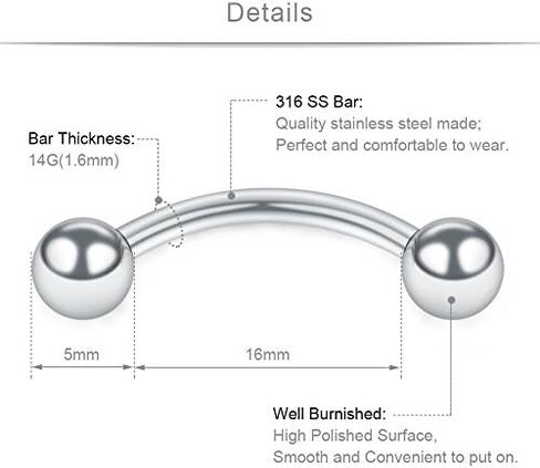 SCERRING 14G أكريليك شفاف Bioflex والفولاذ المقاوم للصدأ منحني الحديد كماشة ثعبان عيون حلقة سحب ثقب التجنيب 16-24 قطعة in Kuwait