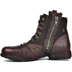 OSSTONE Moto Boots for Men Fashion Zipper-up Leather Chukka Boots Casual Shoes OS-5008-8-US