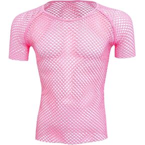 ABAFIP Men's Grid Mesh Fishnet Tank Top Short Sleeve T-Shirt Slim Fit Muscle Tee Workout See Thru Undershirt Clubwear in Saudi Arabia