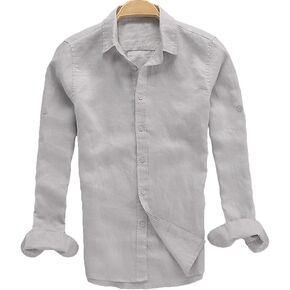 Youhan Men's Long Sleeve Fitted Linen Shirt