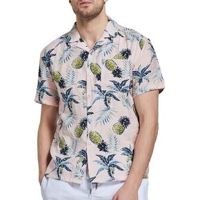 Janmid Mens Floral Hawaiian Shirts Short Sleeve Button Down Beach Shirts