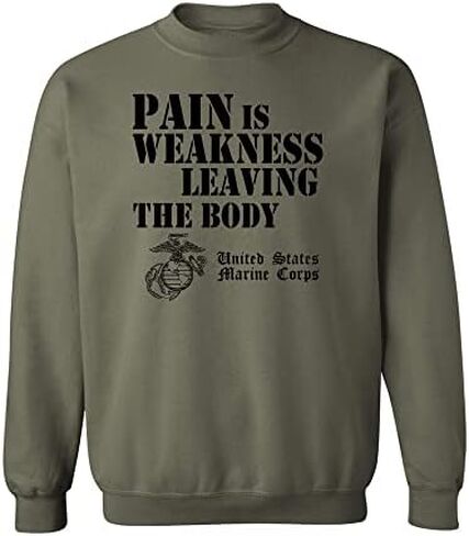 USMC Pain is Weakness Crewneck Sweatshirt in Military Green in Saudi Arabia
