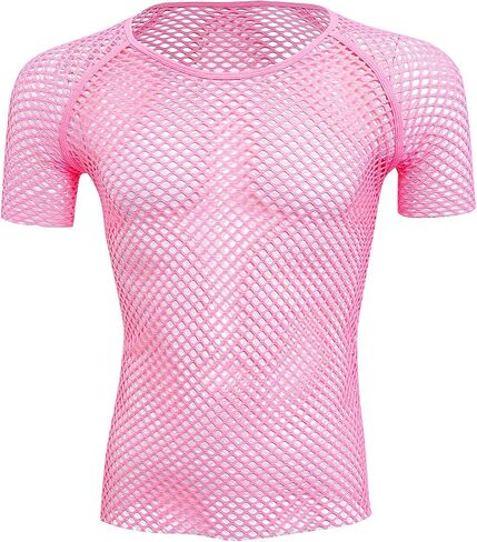 ABAFIP Men's Grid Mesh Fishnet Tank Top Short Sleeve T-Shirt Slim Fit Muscle Tee Workout See Thru Undershirt Clubwear in Kuwait