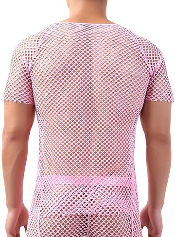 ABAFIP Men's Grid Mesh Fishnet Tank Top Short Sleeve T-Shirt Slim Fit Muscle Tee Workout See Thru Undershirt Clubwear in Kuwait