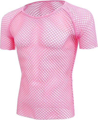 ABAFIP Men's Grid Mesh Fishnet Tank Top Short Sleeve T-Shirt Slim Fit Muscle Tee Workout See Thru Undershirt Clubwear in Kuwait
