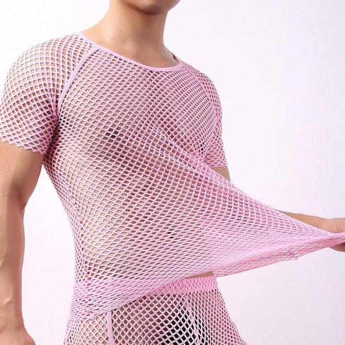 ABAFIP Men's Grid Mesh Fishnet Tank Top Short Sleeve T-Shirt Slim Fit Muscle Tee Workout See Thru Undershirt Clubwear in Kuwait