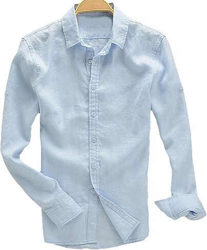 Youhan Men's Long Sleeve Fitted Linen Shirt in Kuwait