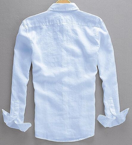 Youhan Men's Long Sleeve Fitted Linen Shirt in Kuwait