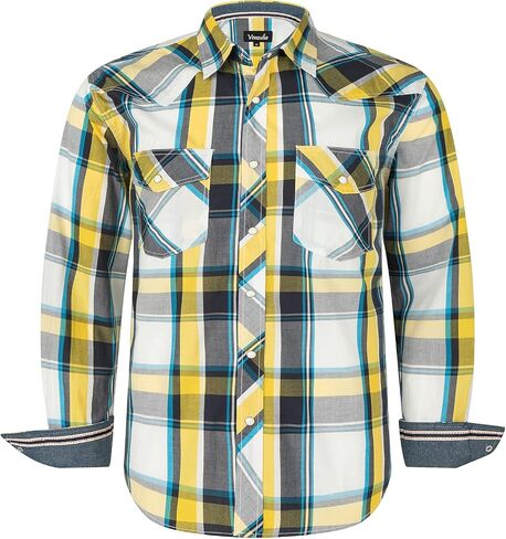 VENZULIA Men's Western Snap Shirt Long Sleeve Regular Fit Plaid Shirts in Kuwait
