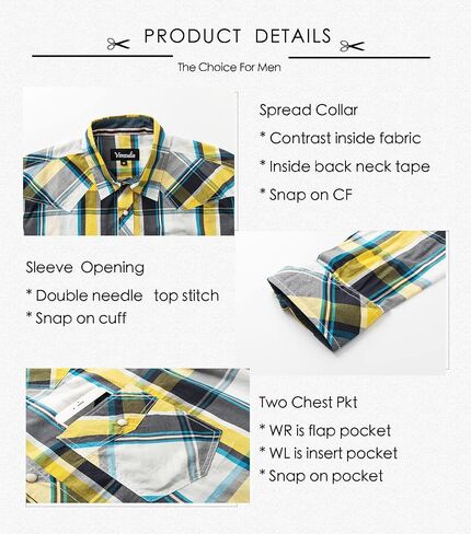 VENZULIA Men's Western Snap Shirt Long Sleeve Regular Fit Plaid Shirts in Kuwait