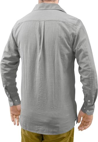 Men's Loose-Fit Long-Sleeve Untucked Cotton Linen Business Casual Button Down Shirt with Pocket in Saudi Arabia