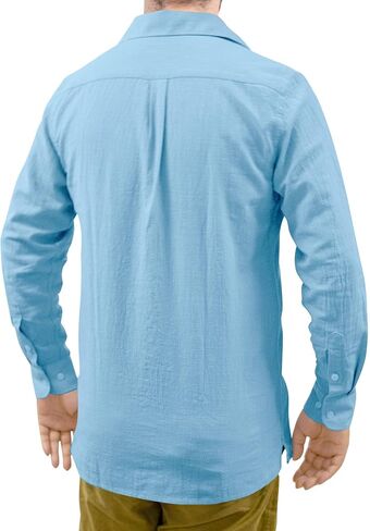 Men's Loose-Fit Long-Sleeve Untucked Cotton Linen Business Casual Button Down Shirt with Pocket in Saudi Arabia