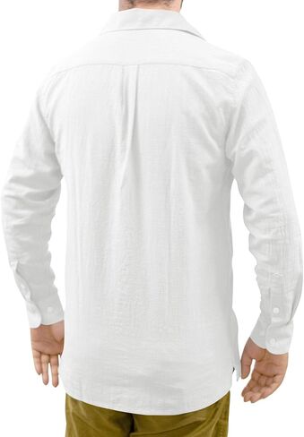 Men's Loose-Fit Long-Sleeve Untucked Cotton Linen Business Casual Button Down Shirt with Pocket in Saudi Arabia
