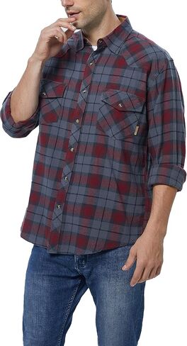 COEVALS CLUB Men's Flannel Shirts Long Sleeve Western Snap Casual Plaid Work Shirts in Saudi Arabia