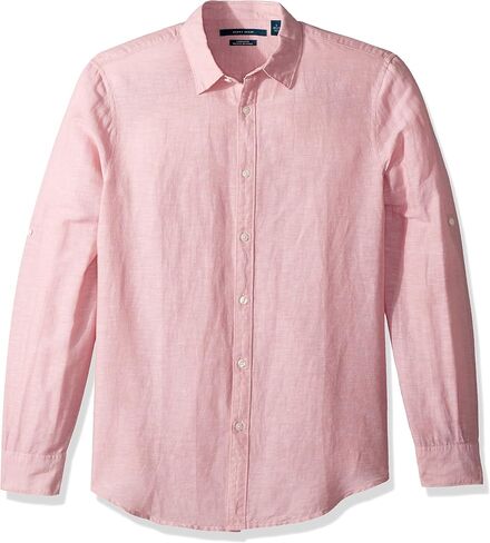قميص Perry Ellis رجالي بأكمام طويلة من القطن والكتان الصلب بأزرار سفلية (مقاس صغير-Xx-Large) in Kuwait