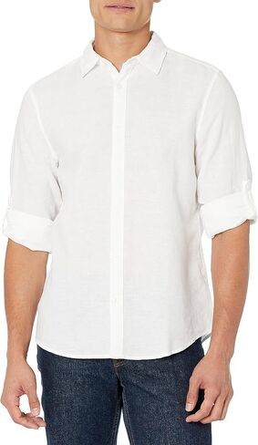 قميص Perry Ellis رجالي بأكمام طويلة من القطن والكتان الصلب بأزرار سفلية (مقاس صغير-Xx-Large) in Kuwait