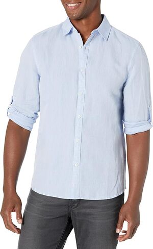 قميص Perry Ellis رجالي بأكمام طويلة من القطن والكتان الصلب بأزرار سفلية (مقاس صغير-Xx-Large) in Kuwait
