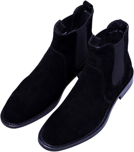 Santimon Mens Chealsea Ankle Boots Suede Leather Black Tan in Kuwait