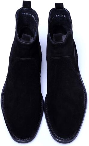 Santimon Mens Chealsea Ankle Boots Suede Leather Black Tan in Kuwait