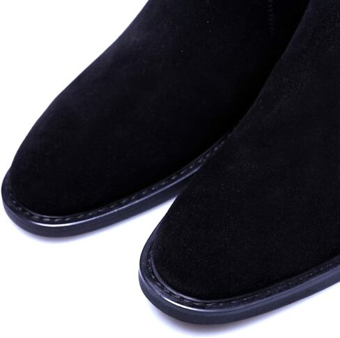 Santimon Mens Chealsea Ankle Boots Suede Leather Black Tan in Kuwait