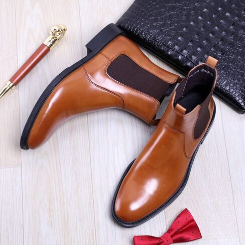 Santimon Mens Chealsea Ankle Boots Suede Leather Black Tan in Kuwait