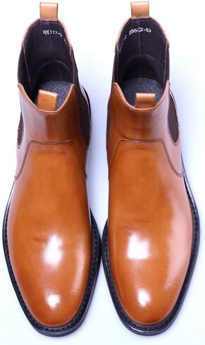 Santimon Mens Chealsea Ankle Boots Suede Leather Black Tan in Kuwait