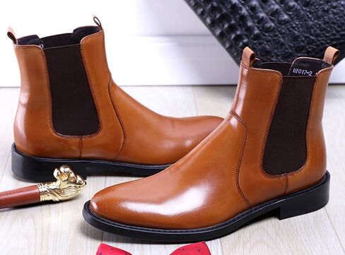 Santimon Mens Chealsea Ankle Boots Suede Leather Black Tan in Kuwait