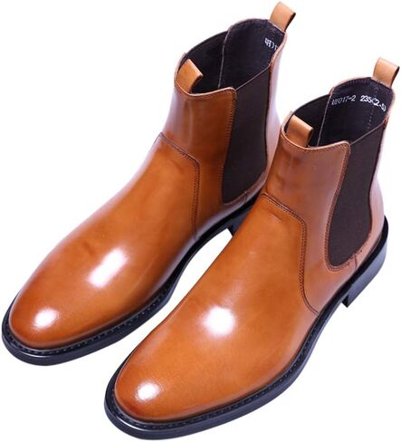 Santimon Mens Chealsea Ankle Boots Suede Leather Black Tan in Kuwait