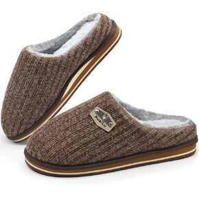 KuaiLu Mens Slippers Orthopedic Memory Foam Slippers for Men Fashion Casual Wool-blend Stripe Knitted with Warm Sherpa Plush Lining Winter Men's Mule Scuff Non-slip House Slippers Pantuflas para Hombres Size 7-14