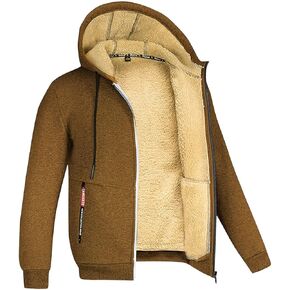 Kolongvangie Men's Fleece Jackets Sherpa Lined Sweatshirt Zip Up Hoodie Warm Coat Brushed Winter Jacket