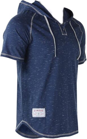 ZIMEGO Men’s Color Block Short Sleeve Casual Fashion Hip Hop Hooded Henley Shirt in Kuwait