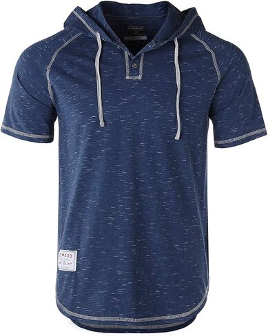 ZIMEGO Men’s Color Block Short Sleeve Casual Fashion Hip Hop Hooded Henley Shirt in Kuwait
