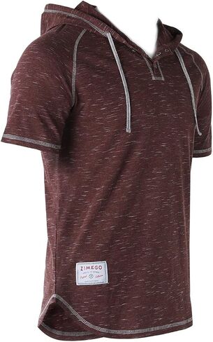 ZIMEGO Men’s Color Block Short Sleeve Casual Fashion Hip Hop Hooded Henley Shirt in Kuwait