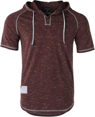 ZIMEGO Men’s Color Block Short Sleeve Casual Fashion Hip Hop Hooded Henley Shirt in Kuwait