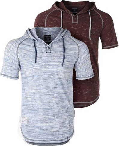ZIMEGO Men’s Color Block Short Sleeve Casual Fashion Hip Hop Hooded Henley Shirt in Kuwait