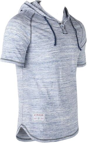 ZIMEGO Men’s Color Block Short Sleeve Casual Fashion Hip Hop Hooded Henley Shirt in Kuwait