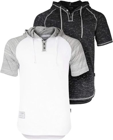 ZIMEGO Men’s Color Block Short Sleeve Casual Fashion Hip Hop Hooded Henley Shirt in Kuwait